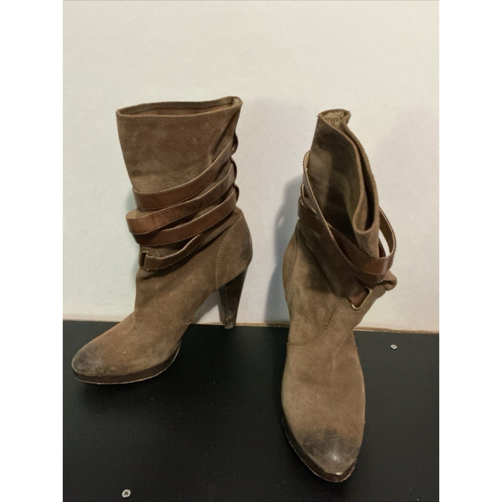 FRYE Harlow Multi Strap Suede Leather Platform Ankle Boots Brown Womens 9.5M